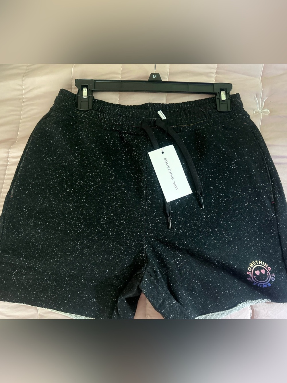 Something Navy Black Sparkle Drawstring Shorts, MEDIUM, NWOT